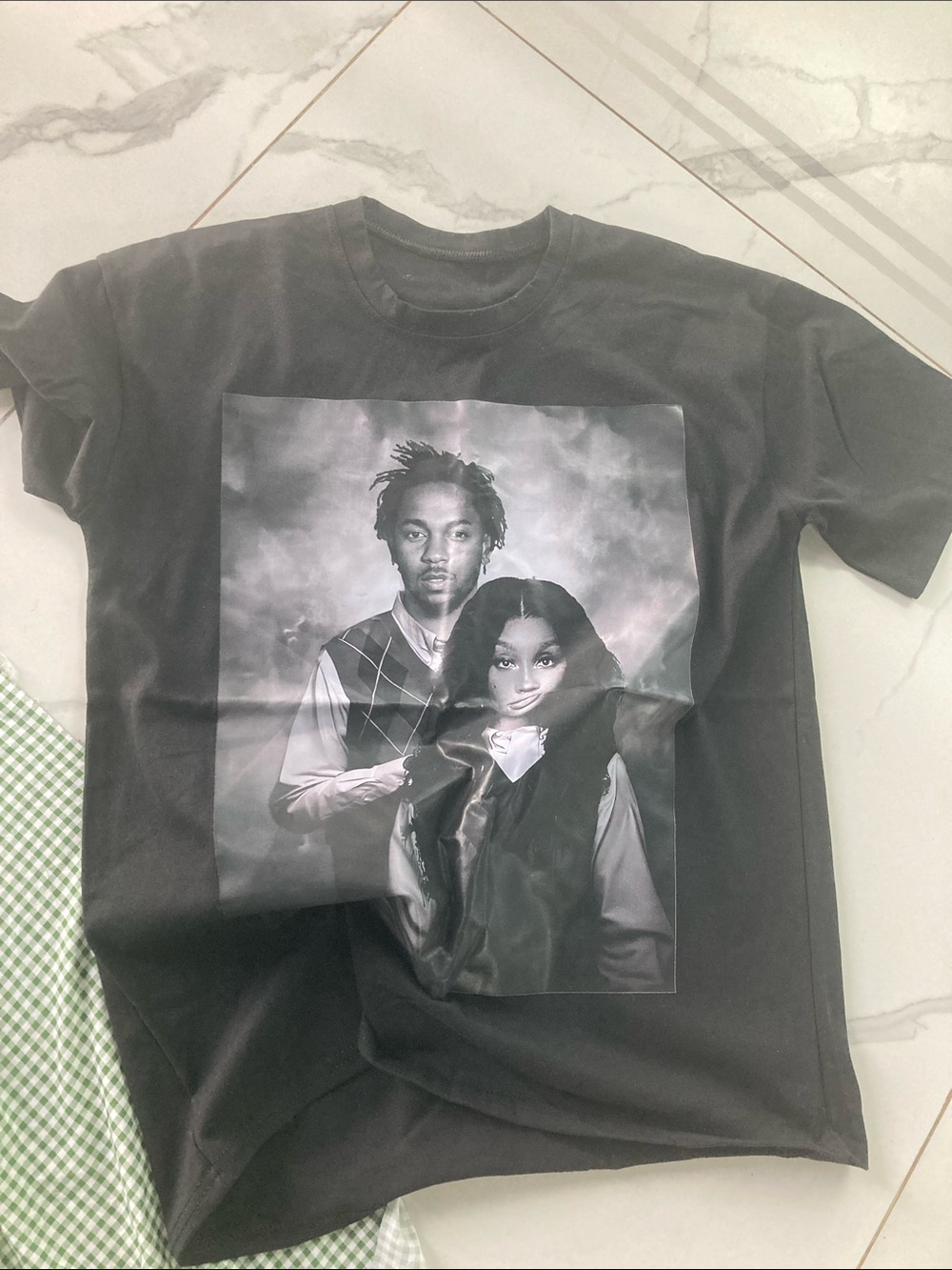 Black Graphic Kids T-Shirt with Portrait Print